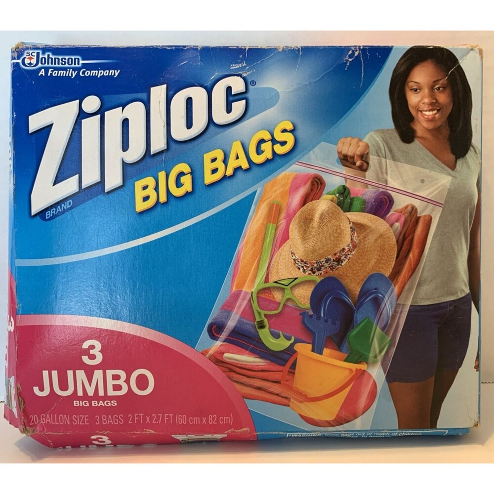 Ziploc Big Bags Jumbo 20 Gallon Size (3 Count Pack) Storage Tote Bag